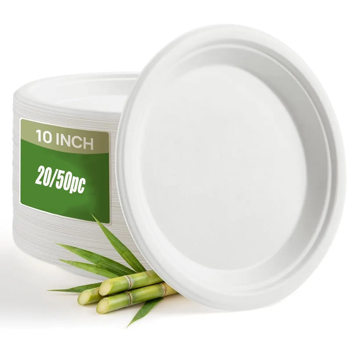 10-Inch Compostable Paper Plates, 20/50pcs, Eco-Friendly Disposable Sugarcane Fiber Dishes, Party Supplies, Perfect for Parties, Weddings, Holidays