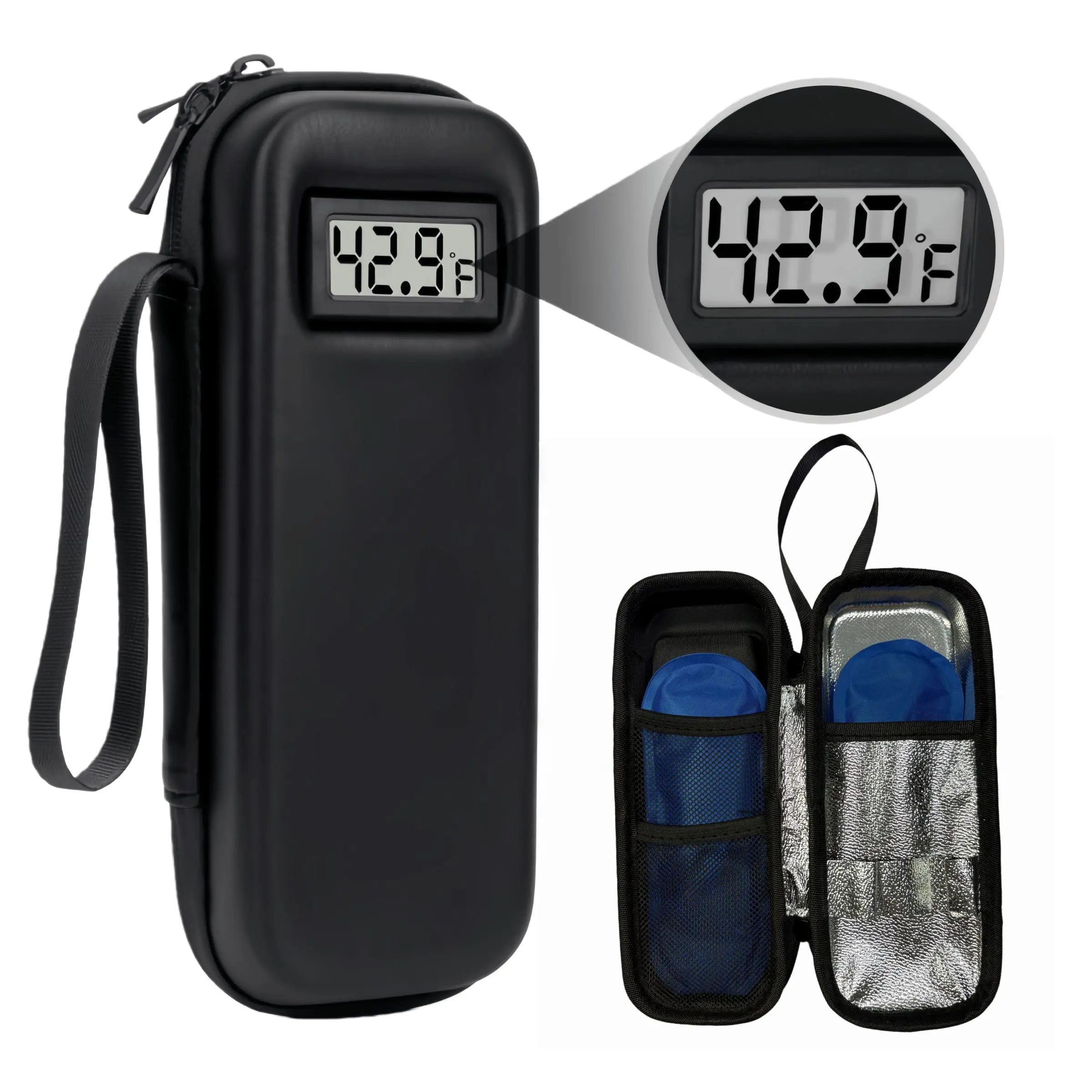Real-Time Temperature Display Portable Insulin Cooler Box, Tsa Compliant Travel Medicine Case with 2 Ice Packs, Perfect Gift, Insulated Cooler, Thermal Insulated, Cooler Bags Insulated For Travel