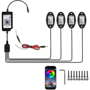 4PCS RGB LED Rock Lights, Underglow Multicolor Neon Light, Footwell Wheel Well Light Pods, with APP Control & Music Mode, Rock Lights for Trucks, SUV, ATV, UTV, Pickup, Motorcycles