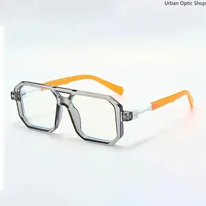 Unisex Double Bridge Square Clear Frame Blue Light Blocking Glasses, Non Prescription Lightweight Daily Computer Eyewear