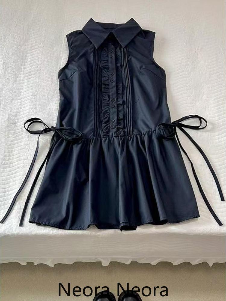 2025 Summer High Street Vintage Thin Dress Women Design Chic Loose Sleeveless Lapel Dresses Female Retro Casual Shirt Outfits