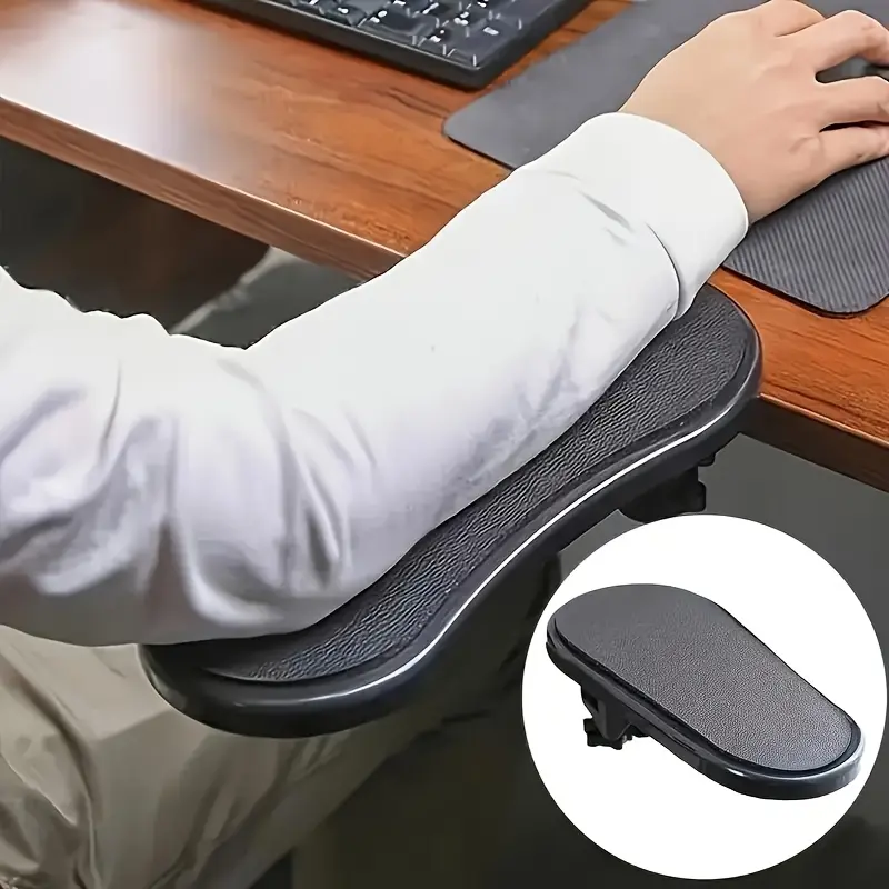 1pc Office Ergonomic Desk Armrest Extender - Comfortable Elbow Support For Gaming & Office, Black Faux Leather Cushion, For Keyboard & Mouse Setup, Adjustable Straps, Desk Accessories For Gamers