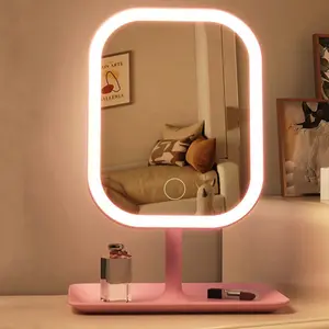 LED Light Mirror, USB Rechargeable Foldable Lighted Mirror with 3-color Light, Portable Travel Touch Control Makeup Mirror, Home Decor