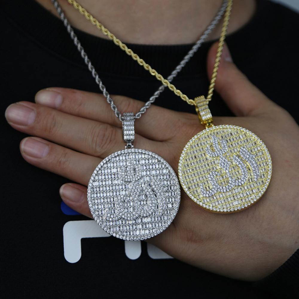 2025 New Iced Out Bling Round Letter Pendant Necklace Full Paved 5A CZ Cubic Zirconia Badge Charm Fashion Hip Hop Men Jewelry