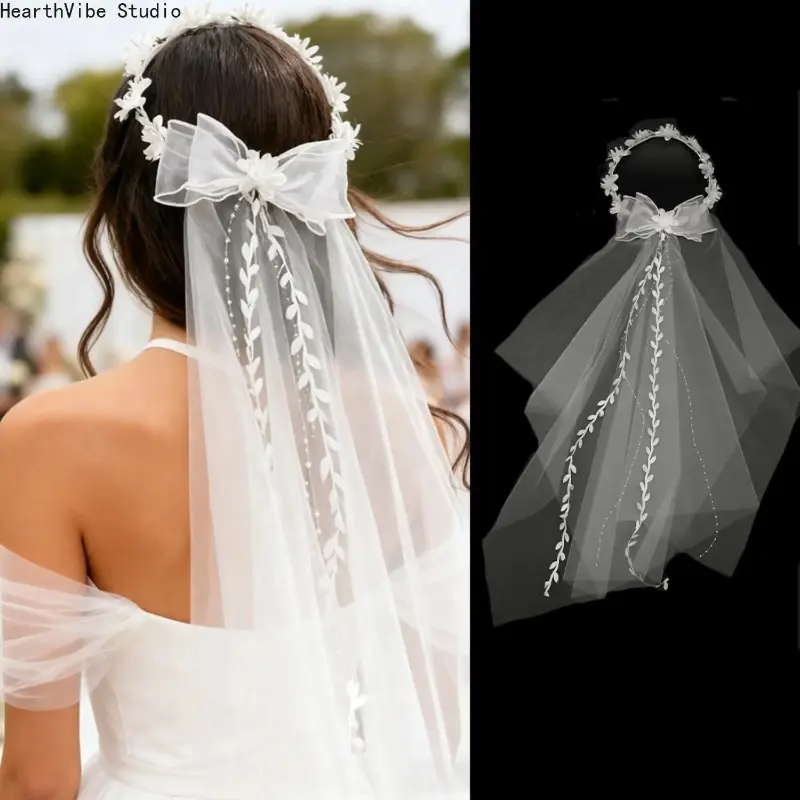 Handcrafted Bridal Headband Veil with Delicate Floral Vines - Glamorous Princess-Style Hairpiece for Weddings, Engagement, Romantic Anniversary, and Photoshoots, Christmas, Birthday, Auspicious, Beach, Business, Wedding Veils, The Wedding Veil