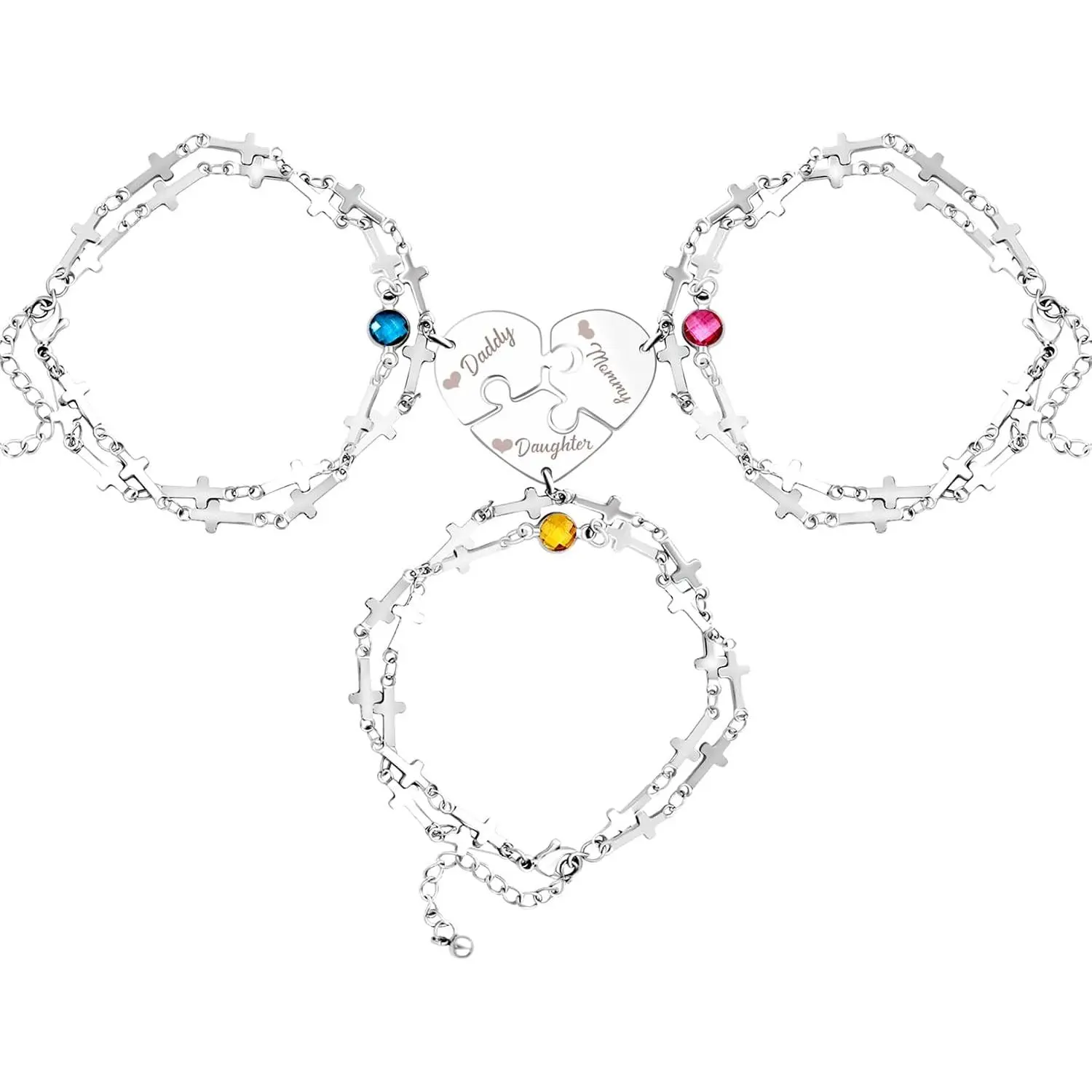Puzzle  Bracelet Set with Birthstone for   Stainless Steel   Forever Matching Heart Puzzle Link Bracelet for BFF Family Love Friendship   Sets