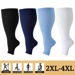 2Pairs Plus Size Toeless Compression Socks Men Women 15-20mmHg Wide Calf Knee High Graduated Compression Edema Varicose Veins Relief Circulation Boost Sports ankle comfortable