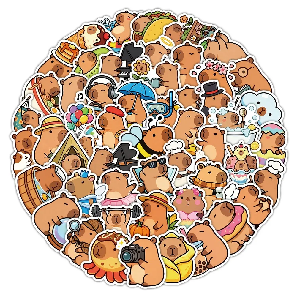 50pcs Capybara Stickers, Cute Animal Stickers for Kids, Vinyl Waterproof Decal Sticker for Water Bottle, Laptop, Phone, Cellphone, Girls Boys Classroom Prizes (Capybara)