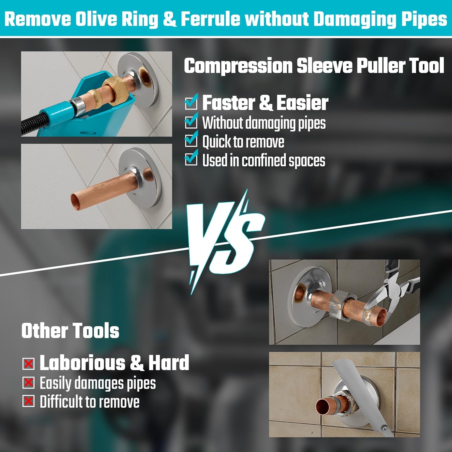 Compression Sleeve Puller Tool, Remove 1/2 " Ferrule and Nut of Copper Tubing, Blue, Without ,  Resistance, Plumbing Tools in Kitchen, Sinks, and Bathtubs