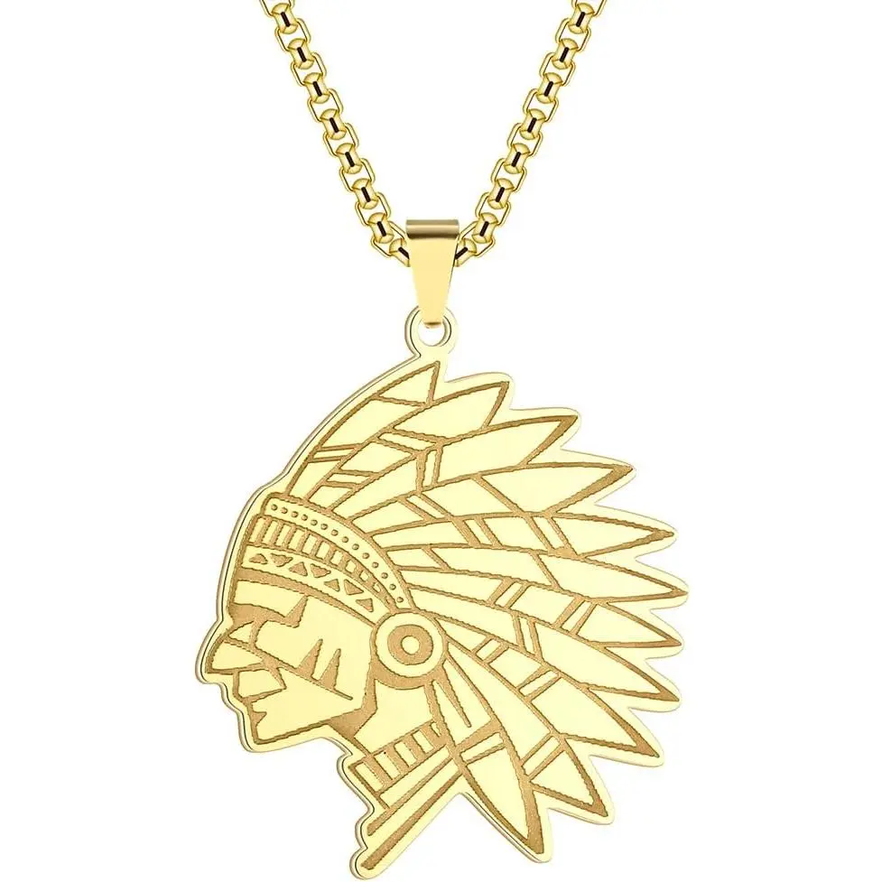 Indian Chief Warrior Pendant Necklace For Men Women Stainless Steel Necklace