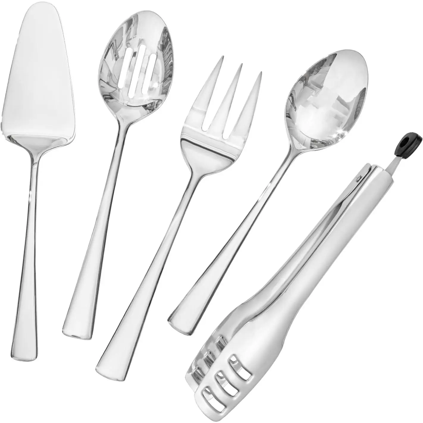 5 count 18/10 Serving Utensils Set, Stainless Steel Serving Set | Large Serving Utensils, Serving Spoon, Slotted Spoon, Fork, Tong,Cake Server for Buffet,Parties, Kitchen,Entertaining,Wedding