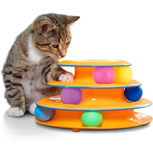 Tower of Tracks Cat Toy – 3-Level Track Tower with 6 Balls, Interactive Cat Toy for Indoor Enrichment