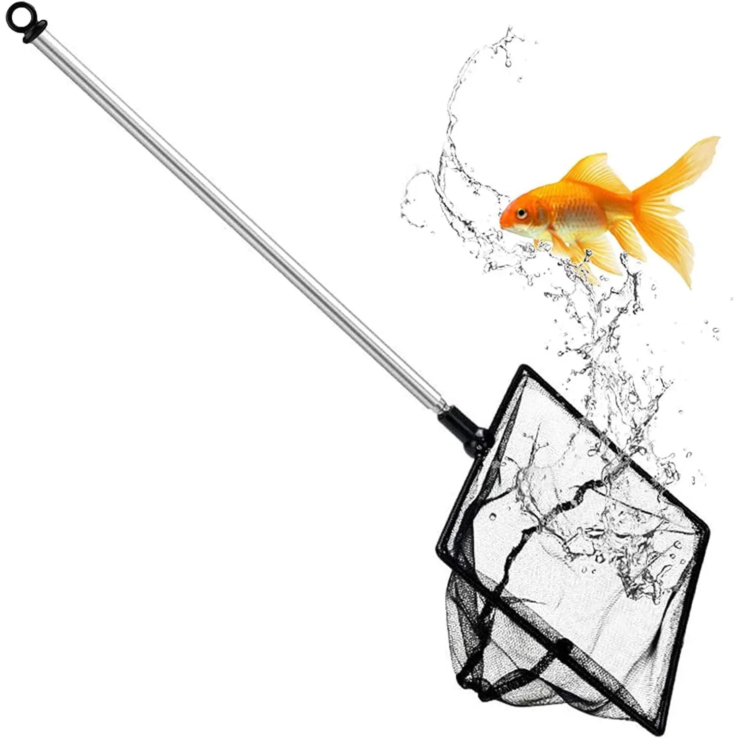 Fish Net for Fish , Fine Mesh Aquarium Net with 9-24 Inch Stainless Steel Long Handle, Extendable Fishing  Net for Fish Shrimp , Pond, Creek (4 inch)