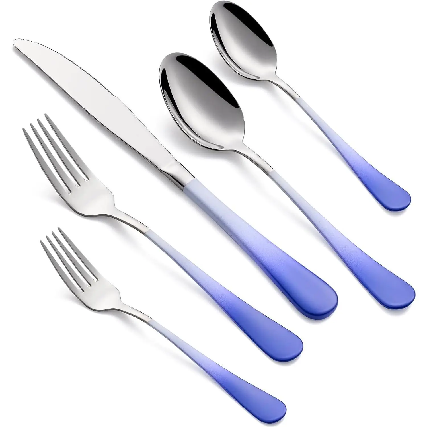 20-Piece White and Blue Silverware Set for 4, 18/0 Stainless Steel Flatware Cutlery Set with Knives, Forks, Spoons, Salad Forks, Teaspoons, Dishwasher Safe