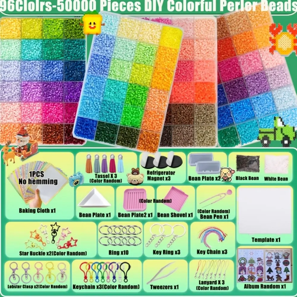 96 Colors/50,000 Premium Melting Beads, 44-Piece Deluxe Tool Kit, Fuse Beads 2.6mm, Jewelry Making Set, Beading Supplies, with Nail Board & Instructions