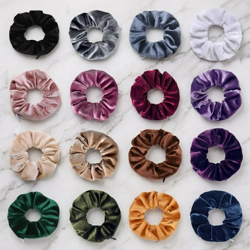 Women's Solid Velvet Zipper Scrunchie Secret Pocket Ponytail Holder Hair Tie for Daily Wear
