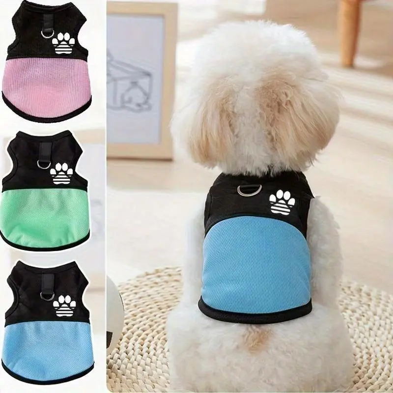 Dog Mesh Vest with Paw Print - Breathable, Lightweight, Machine Washable Pet Apparel for XS-S Dog Breeds, Ideal for Spring-Summer