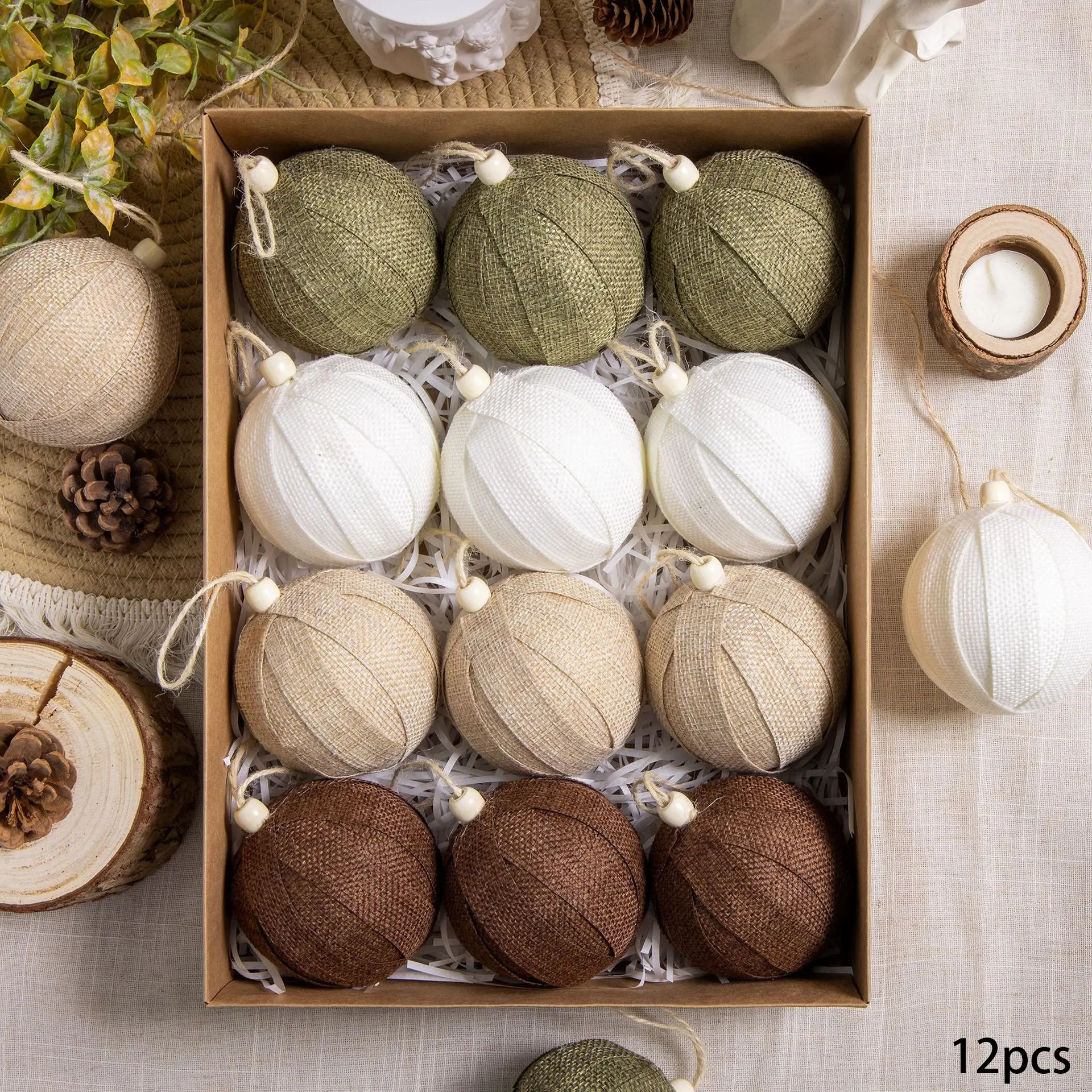12-Pack Christmas Party Decorations, Burlap Christmas Ball Hanging Ornaments, Holiday Gifts for Home and Garden, Festive Seasonal Decor