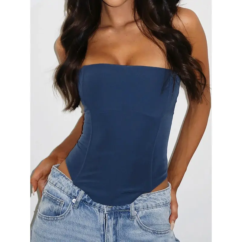 Women's Plain Lace Up Backless Corset Tube Top, Fashion Casual Sleeveless High Low Hem Strapless Top for Daily Outdoor Wear, Ladies Clothes for All Seasons