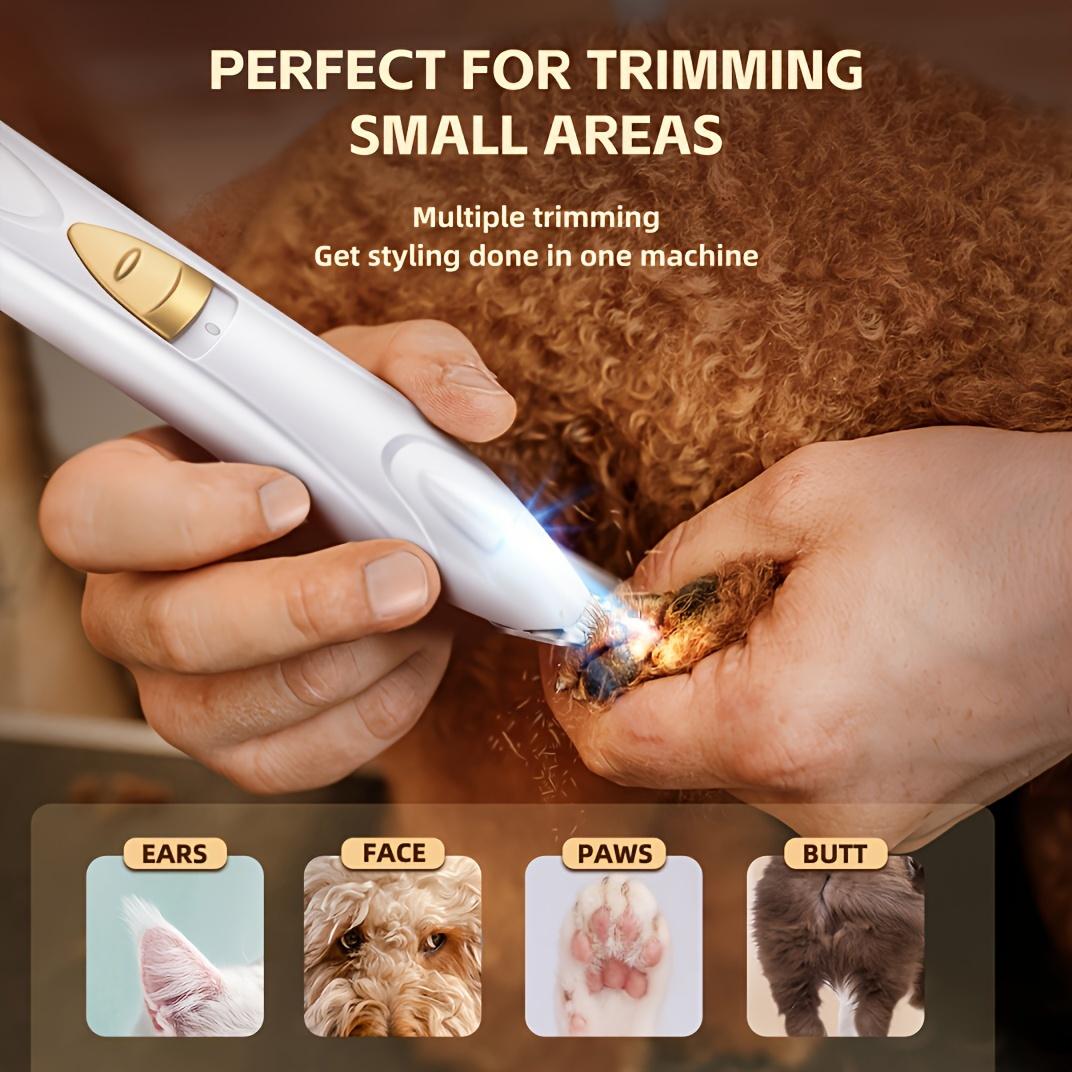 Electric dog paw trimmer, dog scissors with LED light, USB rechargeable professional dog grooming kit, cat and dog shaver, pet eyes, face, ears, paws