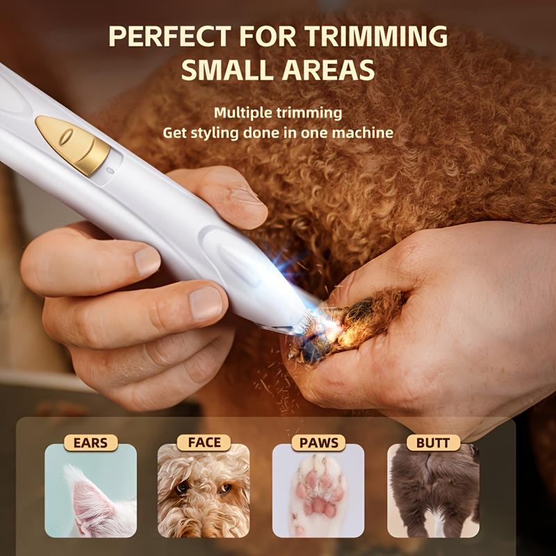 Electric dog paw trimmer, dog scissors with LED light, USB rechargeable professional dog grooming kit, cat and dog shaver, pet eyes, face, ears, paws