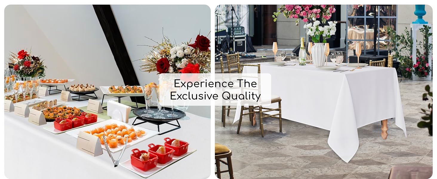 White Tablecloths For Rectangle Tables, 6 Pack-70 x 120 Inches-Reusable and Washable Table Clothes For 6-8 Ft Tables, Polyester Fabric Table Covers For Wedding, Party, Banquet