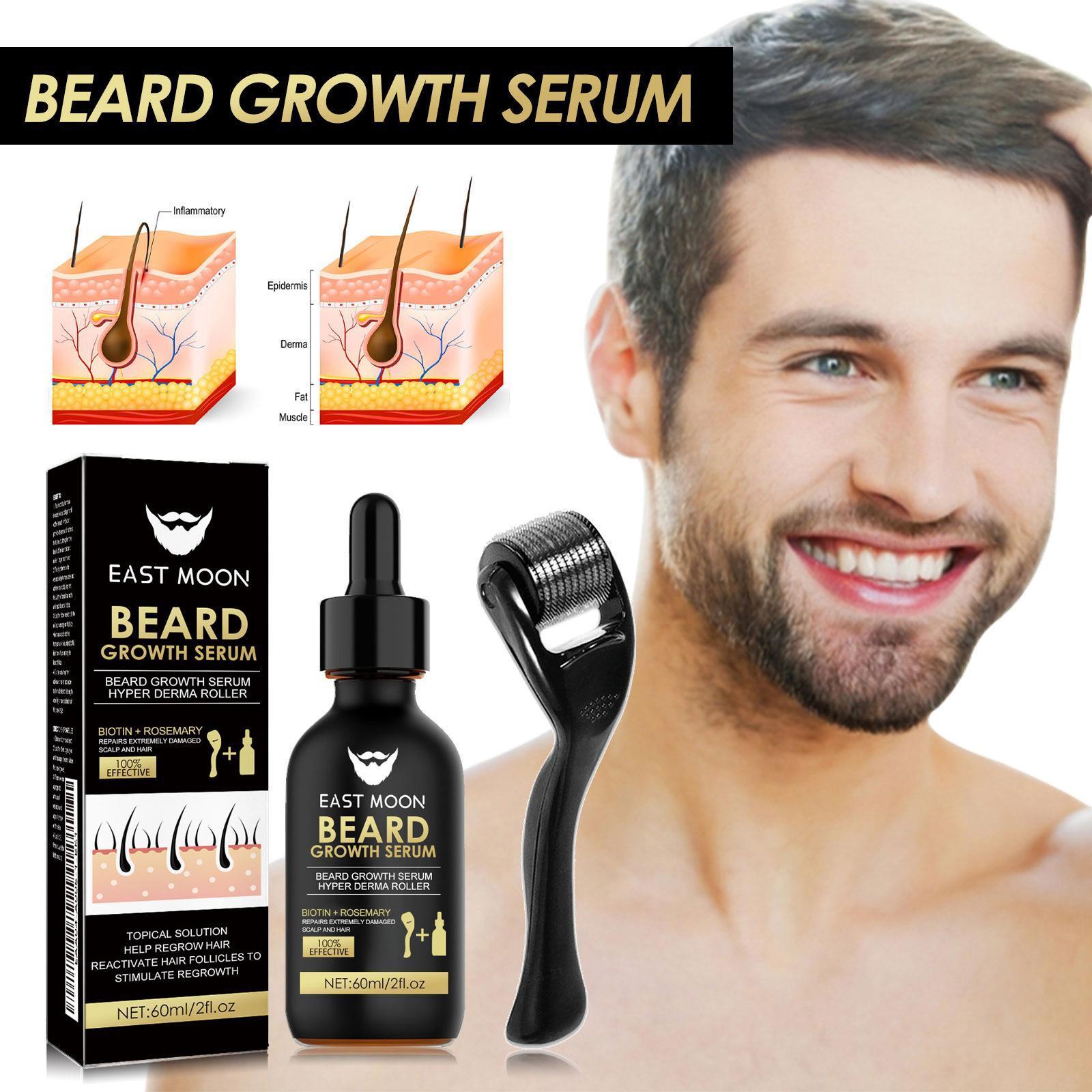2PCS Beard Growth Serum & Beard Massage Derma Roller, 2 Counts/set Beard Care Accessories for Strengthening Beard, Beard Care Product & Tool for Men Daily Use, Comfort Hair Care Supplies, Lightweight, Nutritious Oil for Beard Care