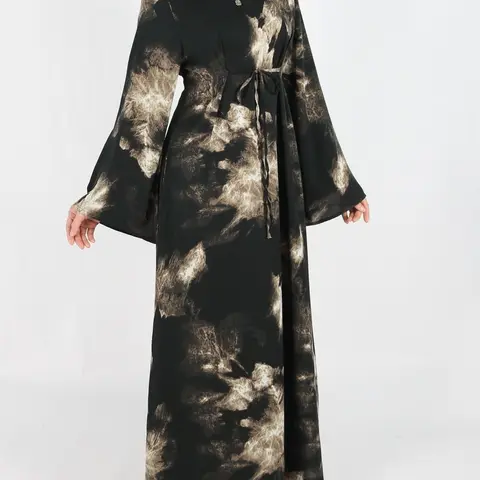 Women's Tie Side Zipper Back Dress, Elegant Long Sleeve Abaya Dress for Daily Wear, Ladies Islamic Clothing for All Seasons, Elegant Islamic Apparel