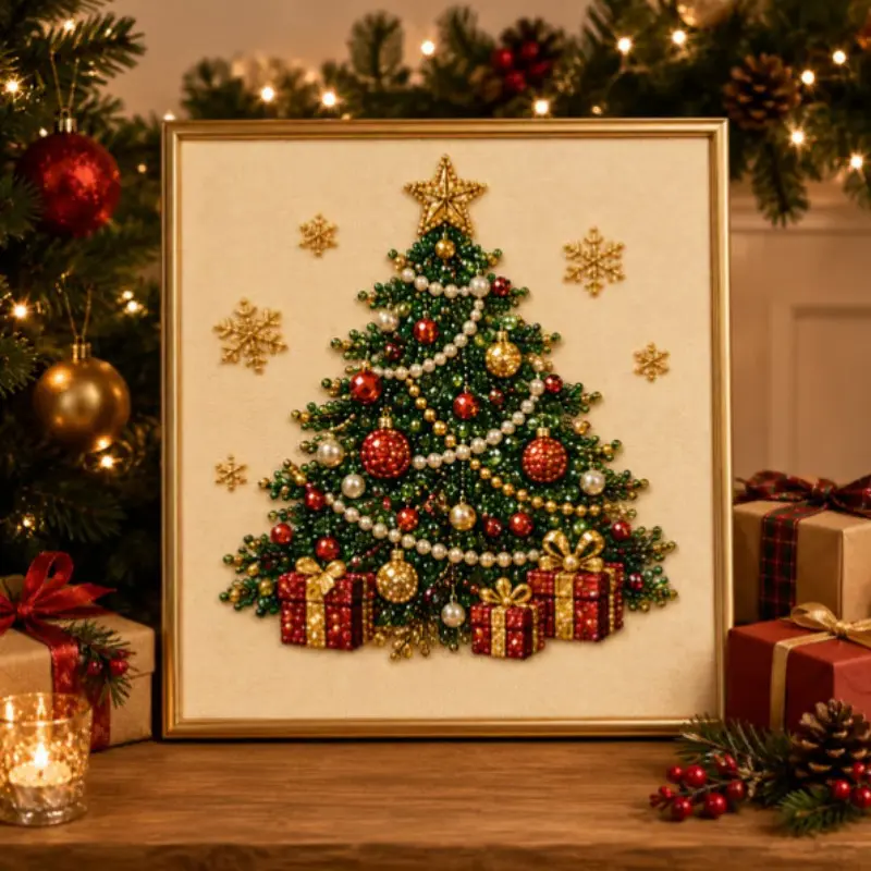 Christmas DIY Pearl Painting Kit, Creative New Year Theme, Framed, Adult Craft, Home Decor, Holiday Party Gift, Fun Handmade Project