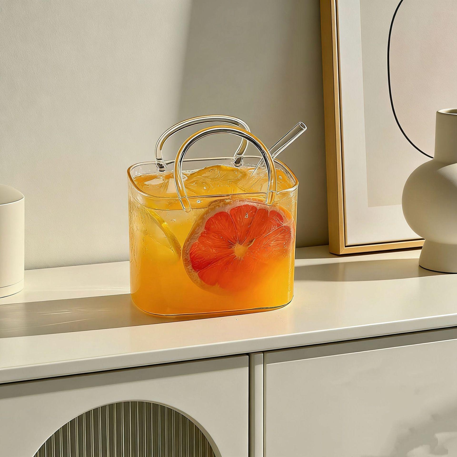 Glass Purse for Drinks, Stylish Drinkware,Unique Thick Wine Glasses Gifts ,Fish Bowl Vase,Creative Drinking Glass for Fruit Juice,Tea,Flowers,Unique Birthday Gift