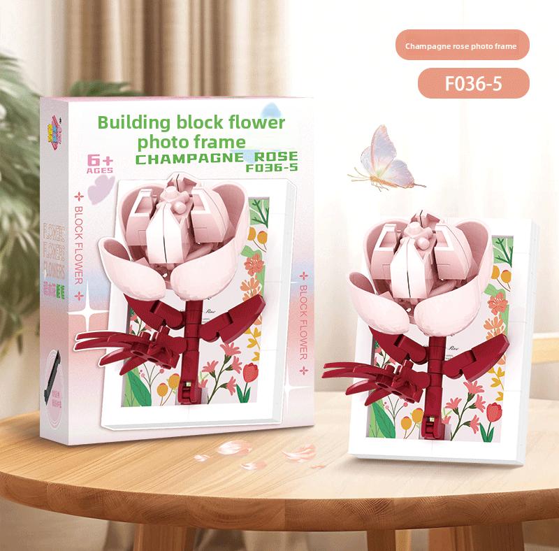 Picture frame, building blocks, bouquet, preserved flowers, carnations, sunflowers, DIY girls' holiday