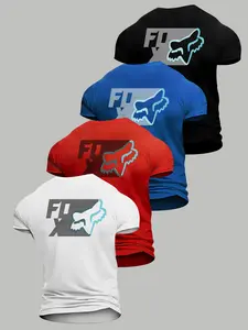 Men Women Fox Print Short Sleeves Loose Fit Casual Top, High Elastic Breathable Fabric, All-Season Wear, Trendy Outdoor Style