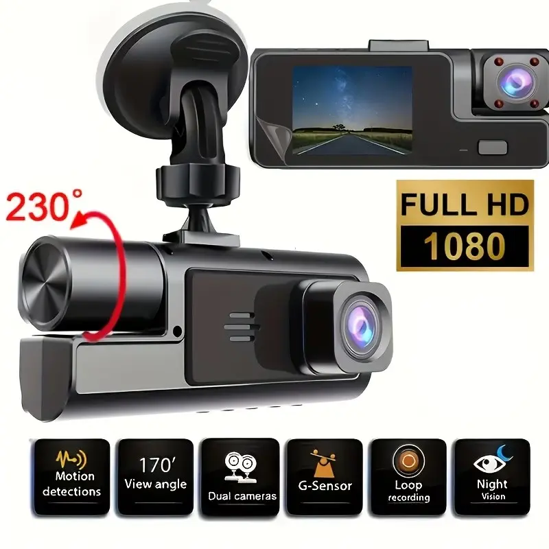 Car Dash Camera 1080P Triple Lens, 170° Wide Angle, Loop Recording, Front Rear Interior Cameras, Safe Driving Gift, Home Essential