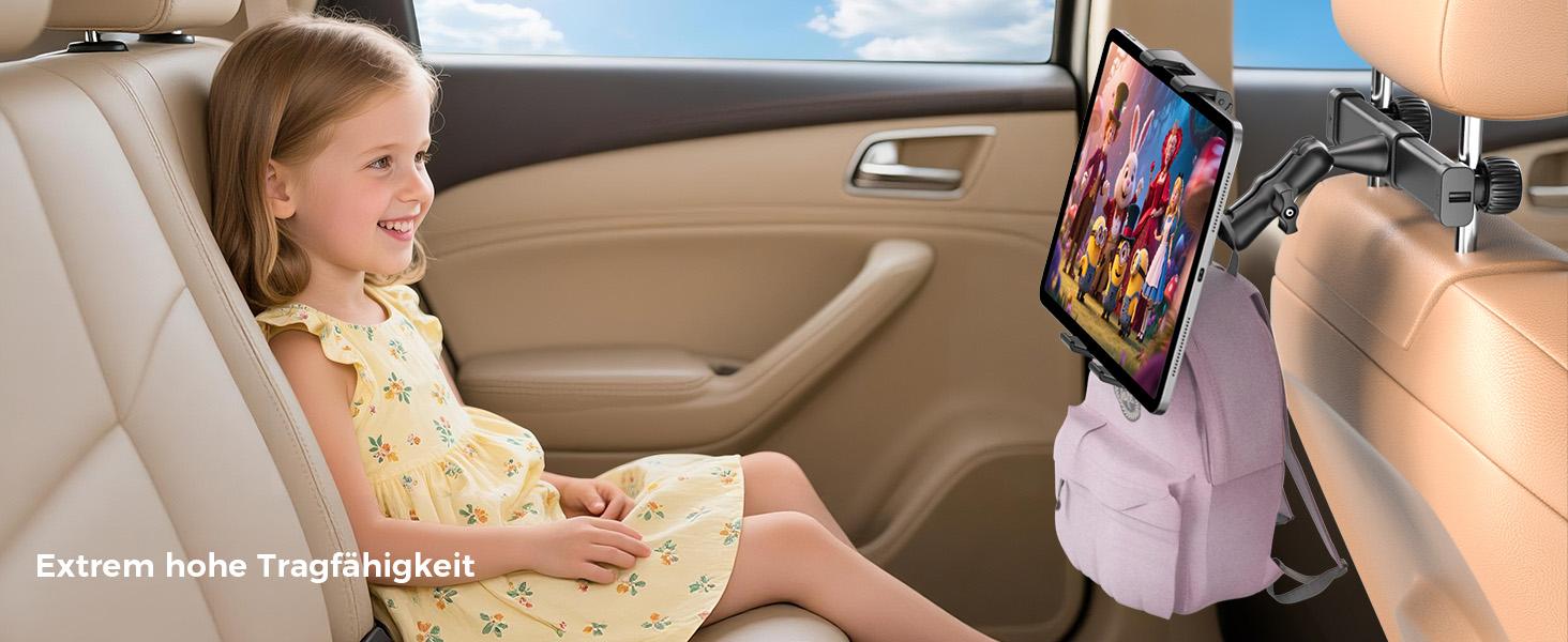 OHLPRO Tablet Holder Car Headrest [Ball Bearing Arm + Metal Folding Clamp] Universal Car Tablet Holders Travel Accessories Children Compatible with All 5-13 Inch iPad Mobile Phones Switch Sumsung