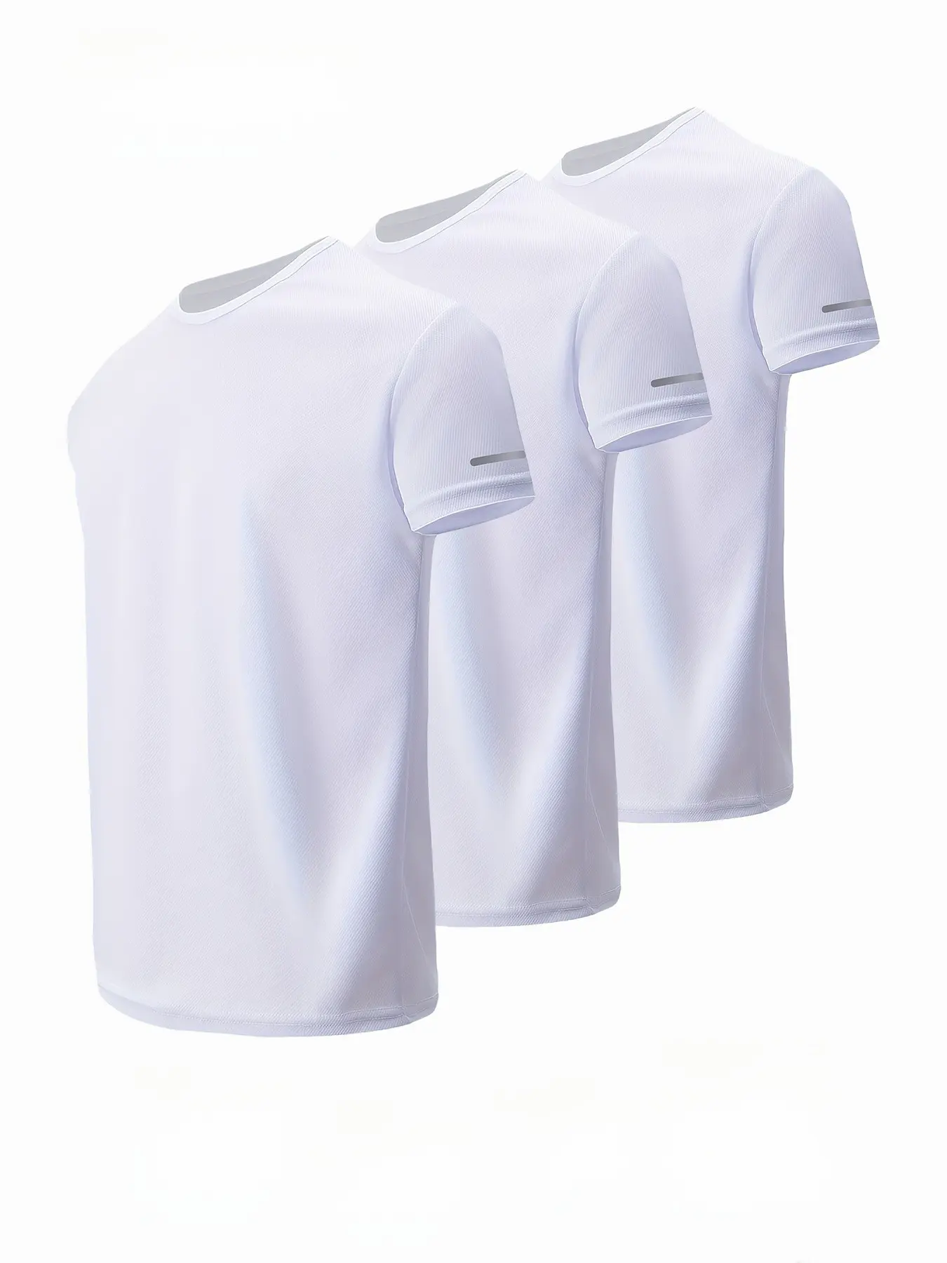 3-Pack Men's Solid Quick-Dry Short Sleeve T-Shirts, Breathable Sweat-Wicking Tops, Reflective Stripes, Gym Running Training, Athletic Tee, Athletic Fitness Top
