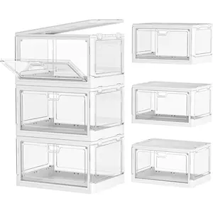 Clear Storage Bin with Lid 3 Pack 【Stackable & Sturdy】 Plastic Multifunctional Folding Storage Bins for Bedroom, Living Room, Study,Room, 23 QT Folding Box with Magnetic Door