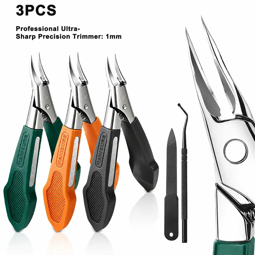 Professional Stainless Steel Cuticle Nipper - 1mm Ultra-Sharp Precision Tip Trimmer with Built-In Nail File, Dead Skin & Hangnail Remover for Nail Care (Men & Women)
