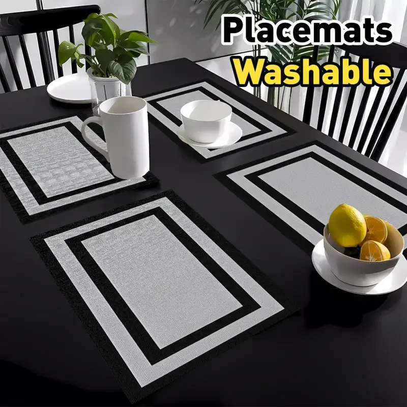 Household Placemat 4-6 Pack Value Set, Contemporary Rectangular Plain Polyester Tableware, Durable Heat-Resistant, Washable for Easy Cleanup, Ideal for Home Dining & Calm Vibe Decor with Minimalist Look, Gifts