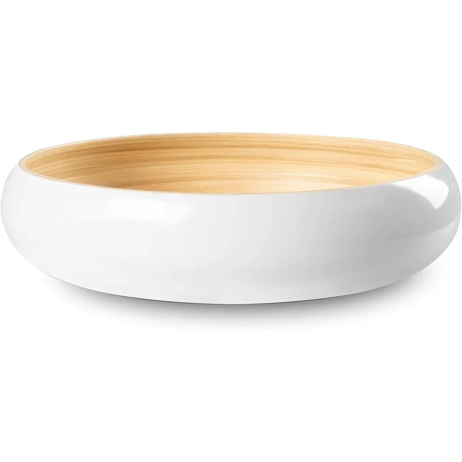 12" Handmade White Bamboo Wooden Fruit Bowl for Kitchen Counter - 130 oz Lightweight Large Bamboo Wood Salad Bowl