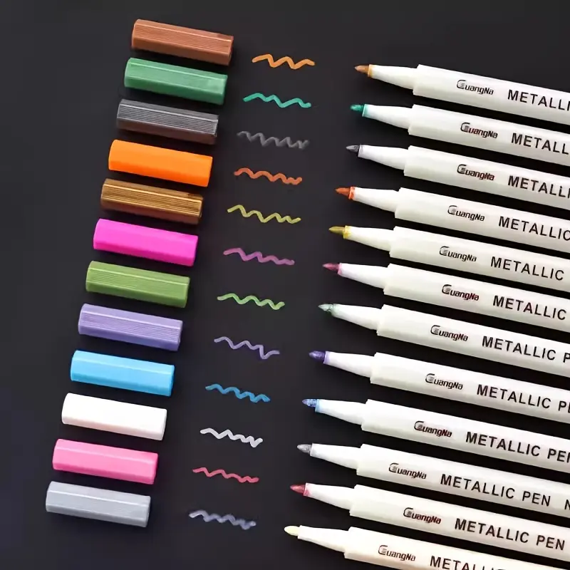 12pcs Fine Point Metallic Marker Pens for Black Paper, Art Rock Painting, Easter Egg, Halloween Pumpkin, Card Making, Metal, Ceramics, Wine Glass