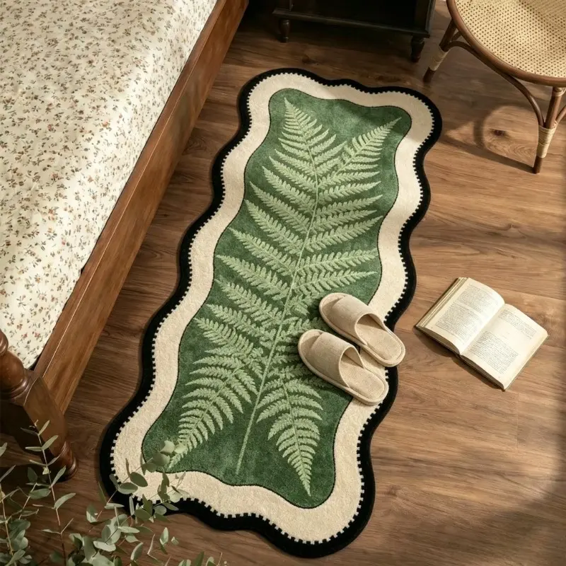 Fashionable Retro Plant Leaf Shape Bedside Rug, Cozy Decorative Rug, Soft Plush Mat for Home Decor, Suitable for Living Room, Balcony, Bedroom, Closet