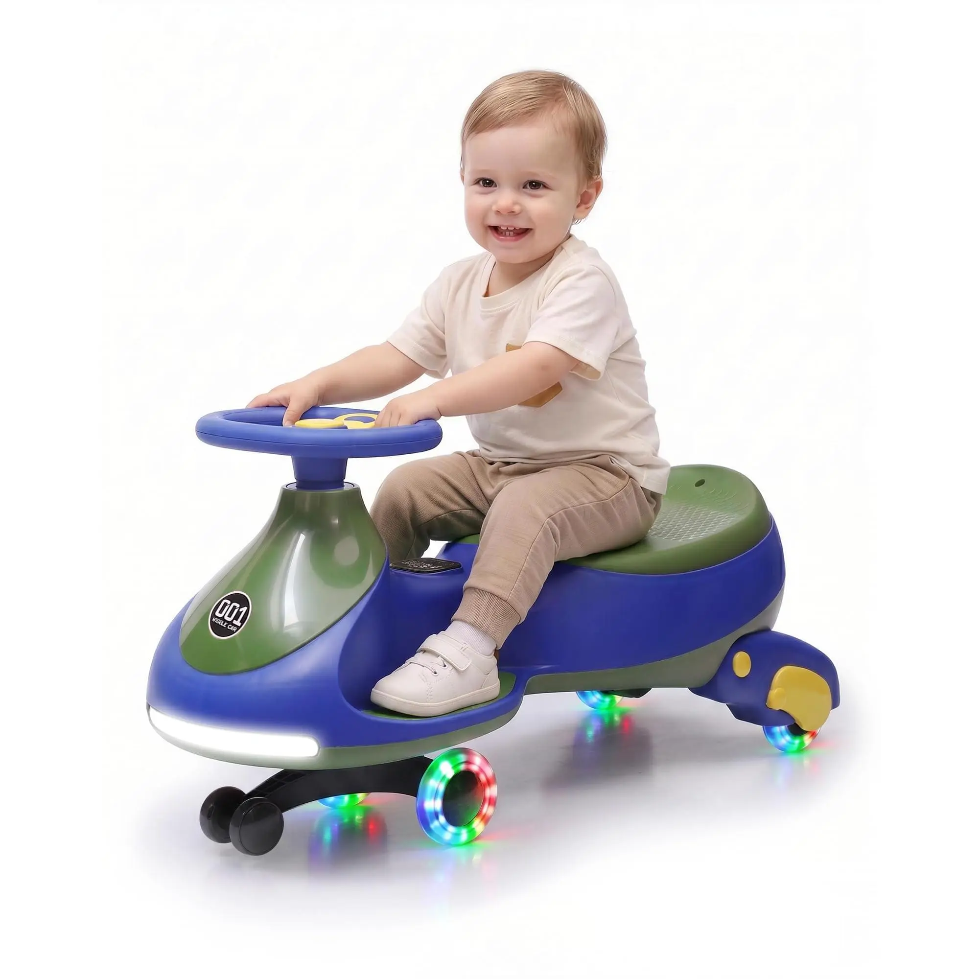 12V 2-in-1 Ride On Electric Wiggle Car for Kids – Pedal & Swing Modes – 360° Steering, Flashing Wheels, Music, Anti-Rollover, Rechargeable, High Weight Capacity – Indoor Outdoor – White