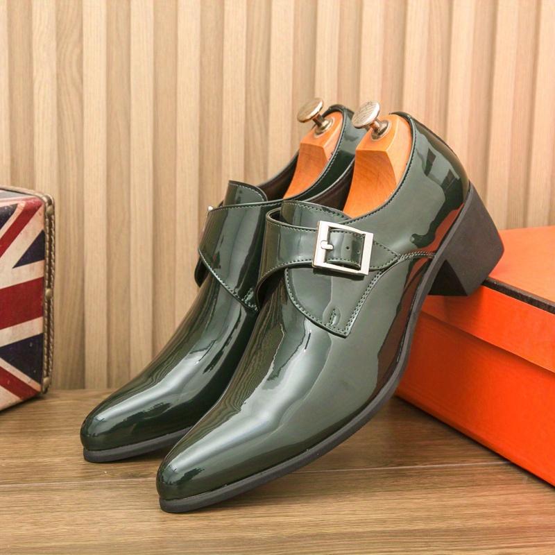 2025 Men's High Heels New British Style Pointed Retro Luxury Black Green, Suitable for 11 Festival Occasions