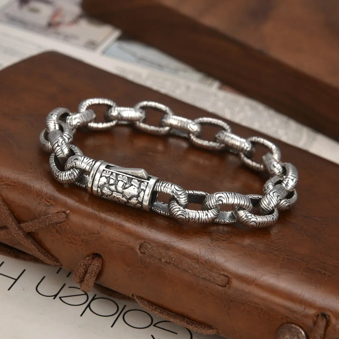 2026 new classic old crack printing bracelet factory direct sales by personalized punk style men's domineering bracelet
