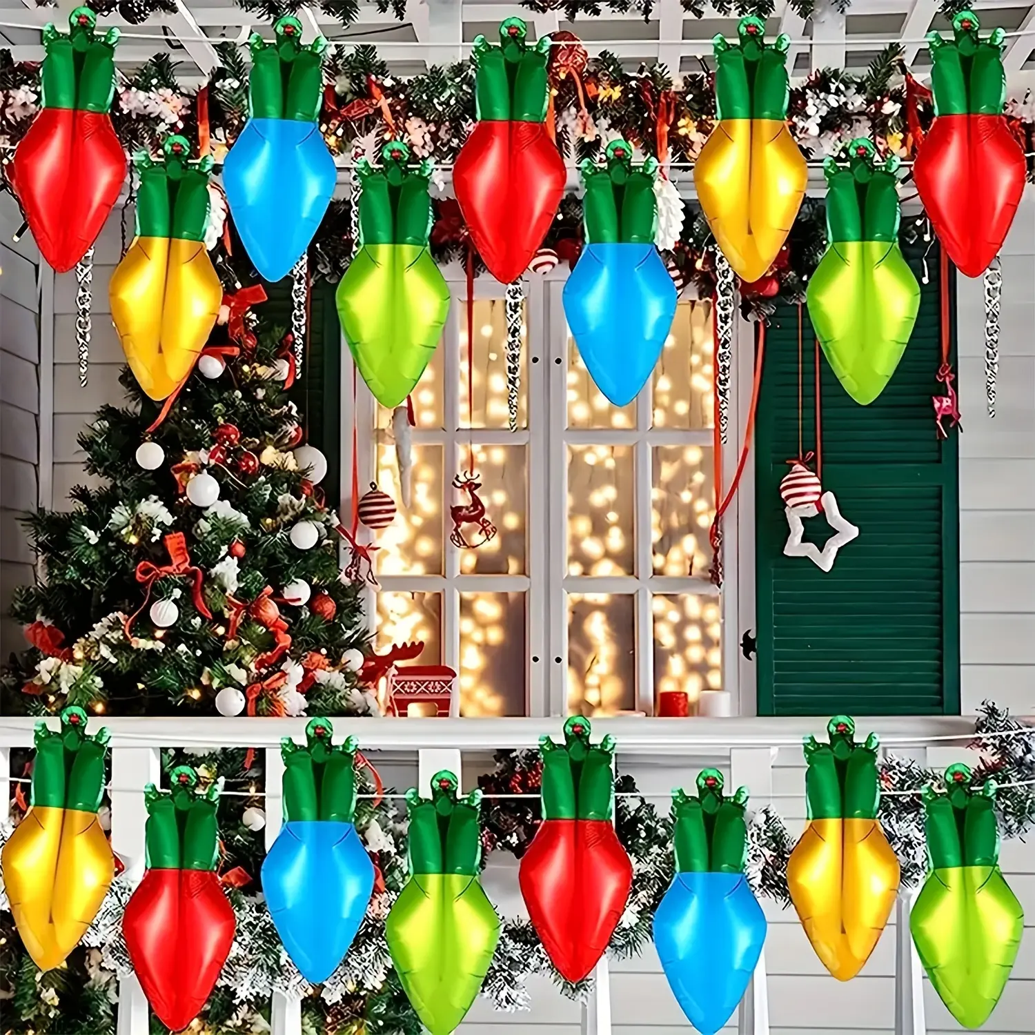 Set of 60 Bulb‑Shaped Balloons, Red, Blue, Green & Yellow, 19.69 Inches Each, Perfect for Decorating Your Yard During Christmas