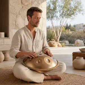 Handpan Drum, 440Hz 10-Note D-Major Kurdish, 55.88cm Premium Steel Hand Drum, Complete Set with Bag, Mallets, Stand & Sound Stickers, Meditation Instrument for Beginners & Adults