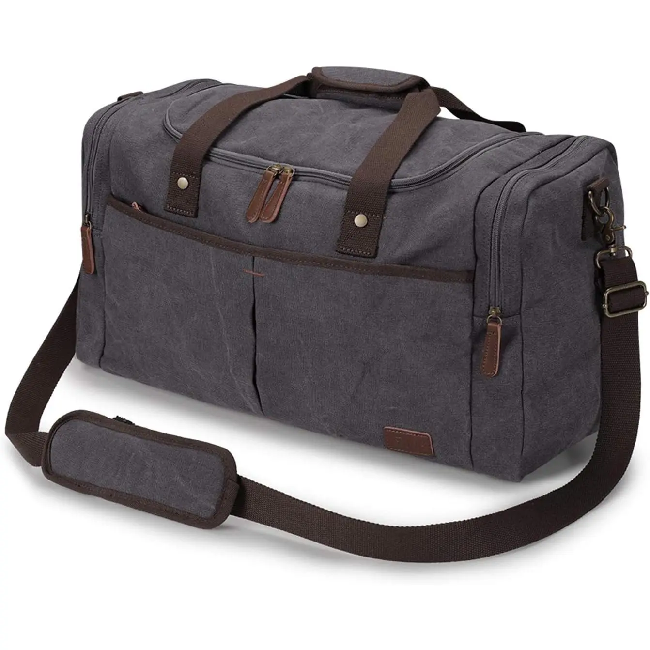 65L Expandable Canvas Duffle Bag Travel Overnight Holdall  Bag with Shoes Compartment Large Carry  Bag Tote Gym Bag for Men Women, Grey, L