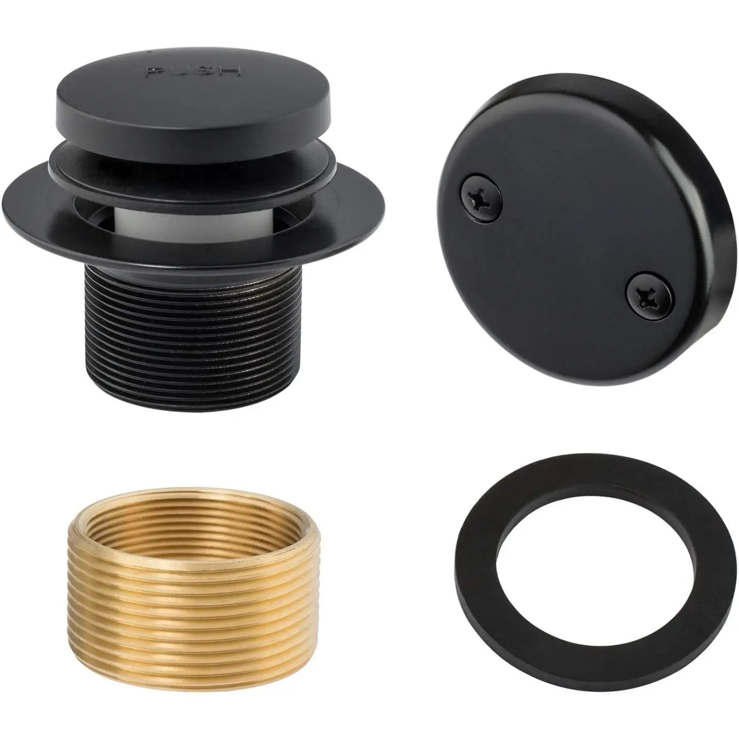 Tip-Toe Bathtub Drains Trim Set with Two-Hole Overflow Faceplate, Replacement Bath Drain Trim Kit with 2-Hole Overflow Faceplate and Universal Fine/Coarse Thread (MATT Black)
