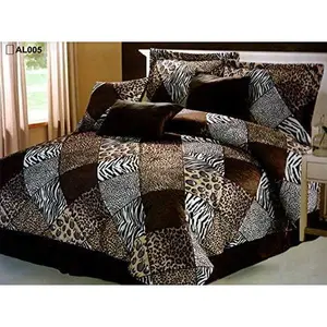 - 7 count  Safari Comforter Set - , Giraffe, Leopard, Tiger Etc - Multi  Print Bed in a Bag Brown Beige Black White   Bedding