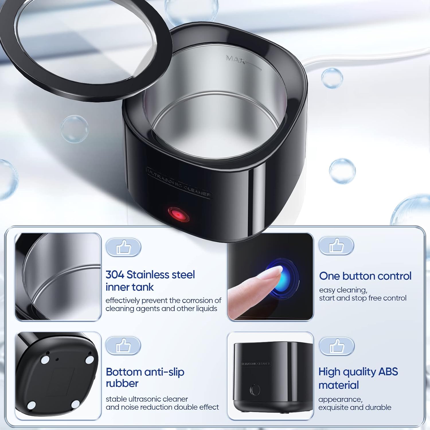 Ultrasonic Dental Cleaner for Retainer, Dentures, Invisalign, Mouth Guard, Whitening Trays, 43kHz 180ML Portable Ultrasonic Aligner Cleaner for Home and Travel Use